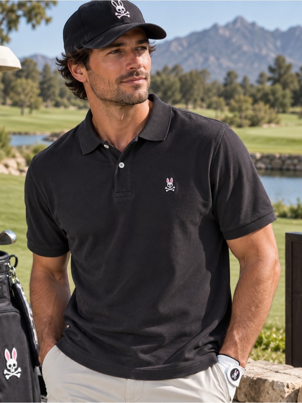 Psycho Bunny Men’s Black Polo Shirt – XXXL / Size 9 –Pima Cotton Golf Polo